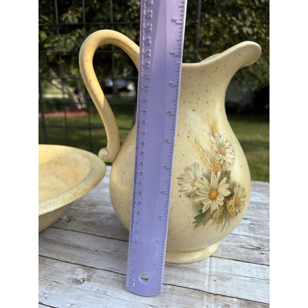 Purbeck Pottery Speckled Pitcher & Wash Basin Set, Daisy Wheat